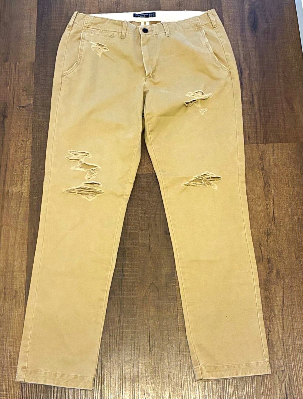 Abercrombie & Fitch Men’s Distressed Beige Slim Chino Pants 32x32 Cotton Twill